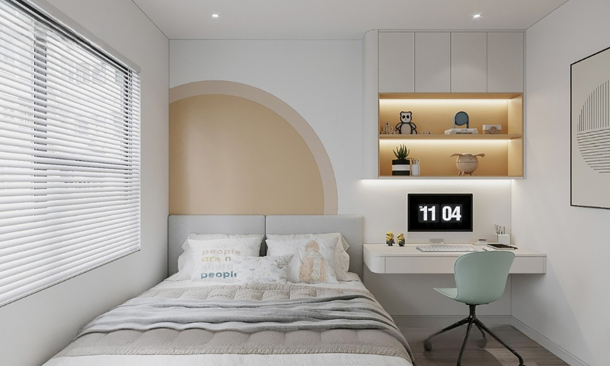 Bố trí kệ sách ở gần giường hoặc góc phòng có ánh sáng tốt để tạo không gian thư giãn và khám phá sách