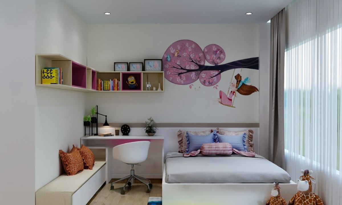 Màu sắc của nội thất thường sáng và đa dạng như xanh lá cây, vàng, hồng hoặc các màu sắc tươi sáng khác, tạo cảm giác vui tươi và trẻ trung