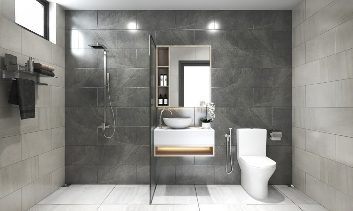 Nội thất toilet đơn giản tạo ra một không gian vệ sinh sạch sẽ và tiện nghi