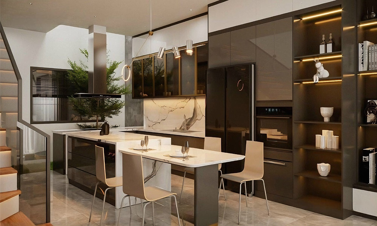 Không gian phòng bếp trang trọng, lịch sự