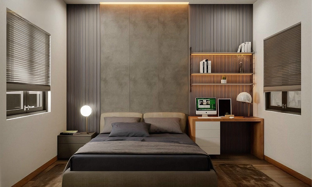 Phòng ngủ nhà ống 3 tầng 1 tum luôn đầy đủ tiện nghi