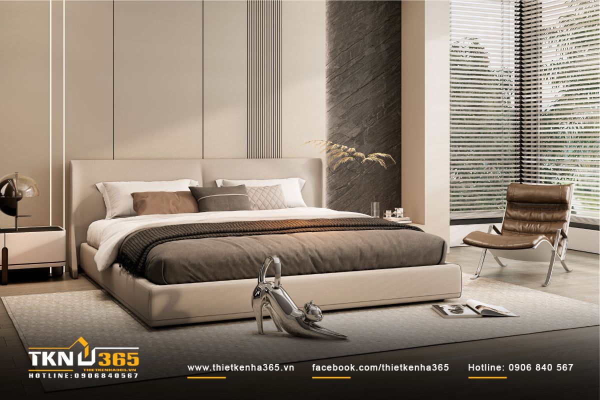 Ghế da nâu và ánh sáng tự nhiên tạo điểm nhấn ấm áp cho không gian nghỉ ngơi