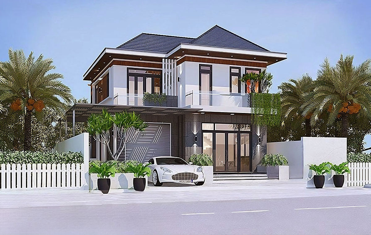 Mẫu biệt thự 2 tầng mái Nhật là lựa chọn lý tưởng cho những gia đình mong muốn sở hữu một không gian sống hiện đại, hài hòa và gần gũi thiên nhiên. (Ảnh: sưu tầm)