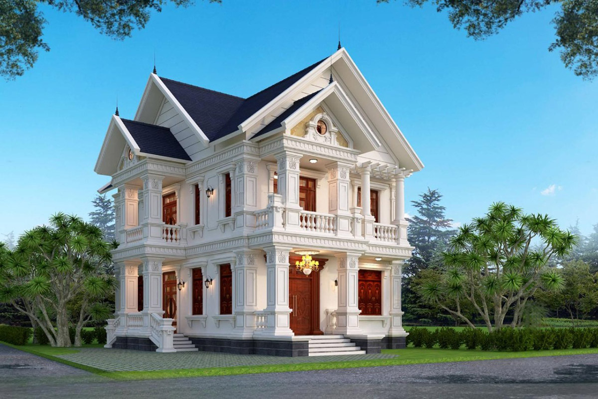 Biệt thự mái Thái 2 tầng thường phát huy tối đa vẻ đẹp trên quỹ đất từ 100m² trở lên.