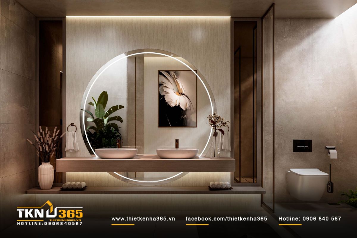 Vật liệu gỗ, đá và kính được kết hợp tinh tế, tôn lên vẻ đẹp mộc mạc nhưng hiện đại của không gian