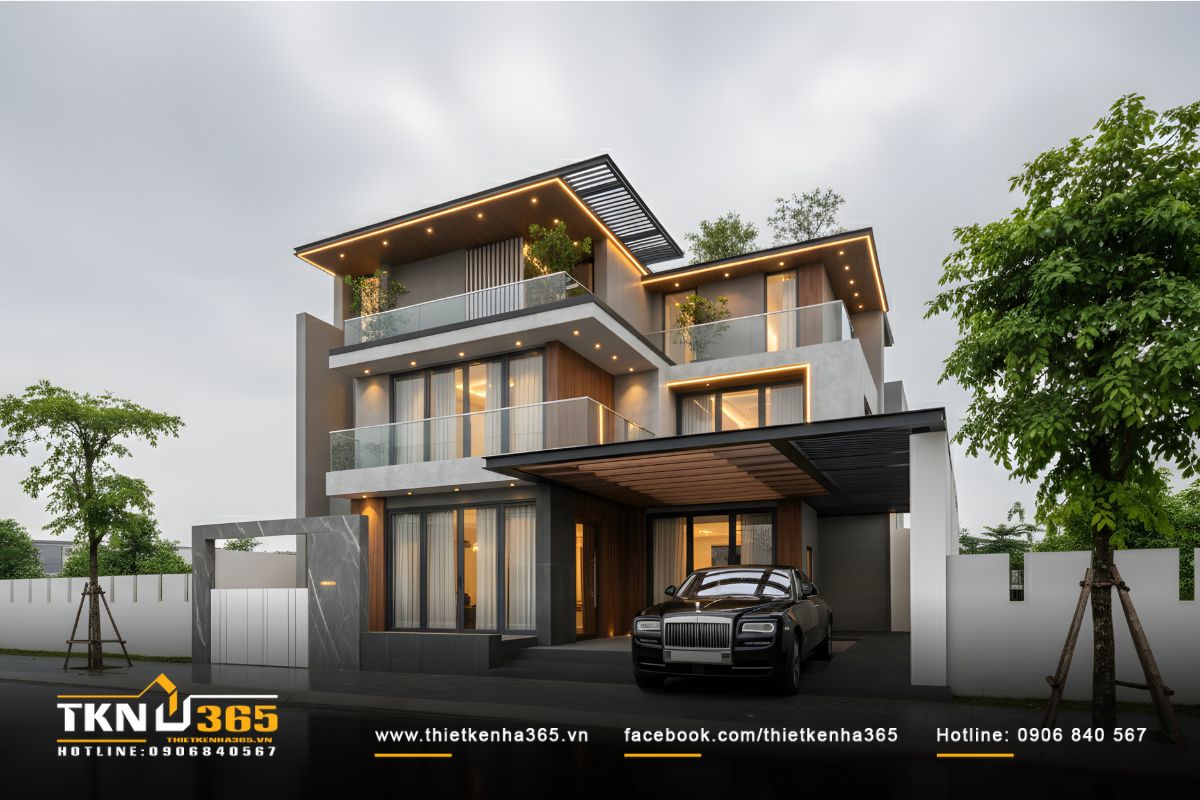 Ban công kính mở ra tầm nhìn rộng thoáng, tôn lên vẻ đẹp sang trọng của hình khối hiện đại