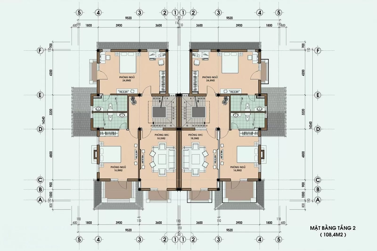 Bản vẽ mẫu biệt thự song lập phong cách tân cổ điển