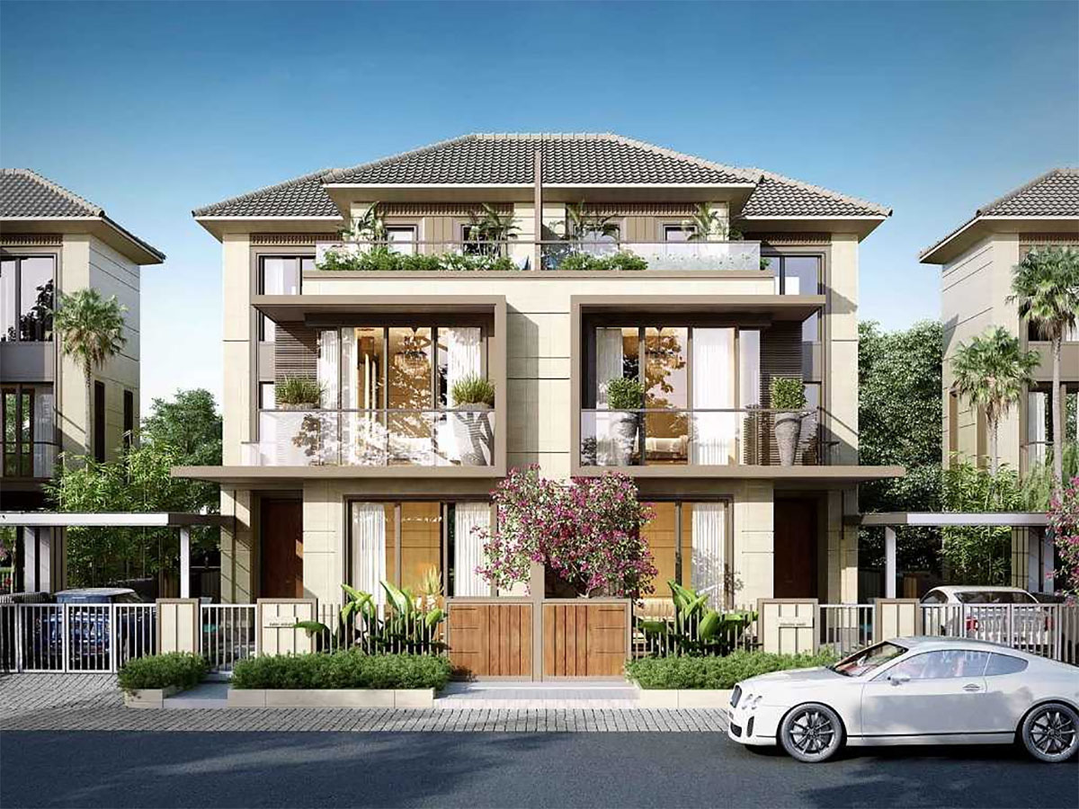 Mẫu biệt thự song lập là kiểu nhà gồm hai khối biệt thự liền kề, được thiết kế đối xứng qua một trục chung, thường chung một bức tường ở giữa.