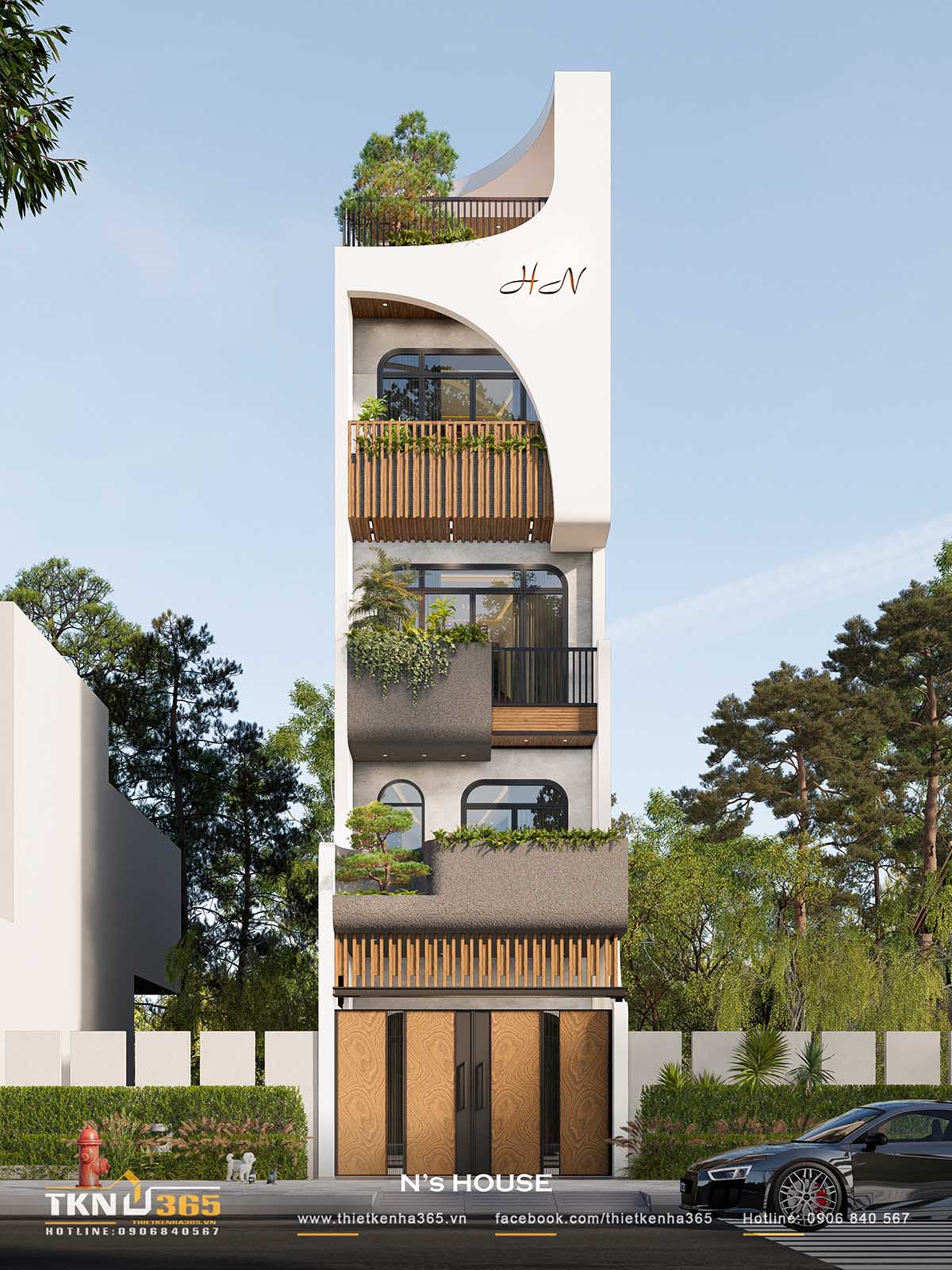 Mặt tiền sang trọng tinh tế nhờ sự kết hợp hài hòa giữa vật liệu và màu sắc