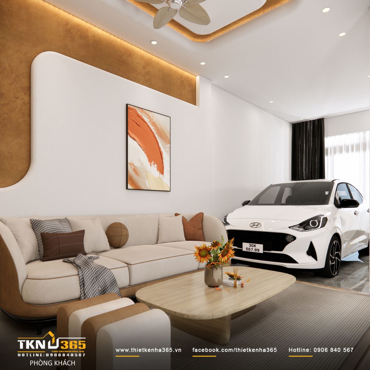 Phòng khách nhà phố B’s House lựa chọn nội thất tối giản thiết kế nhỏ gọn, màu sắc trung tính trang nhã