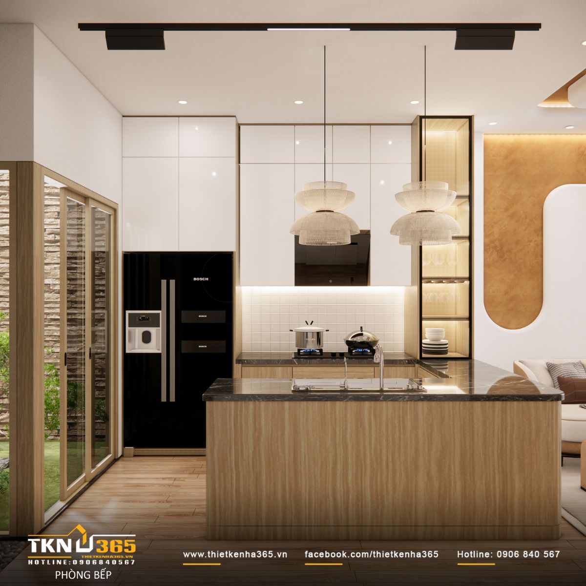 Hai cụm đèn mây tre đan mang nét mộc mạc, gợi cảm giác ấm cúng cho những bữa cơm gia đình