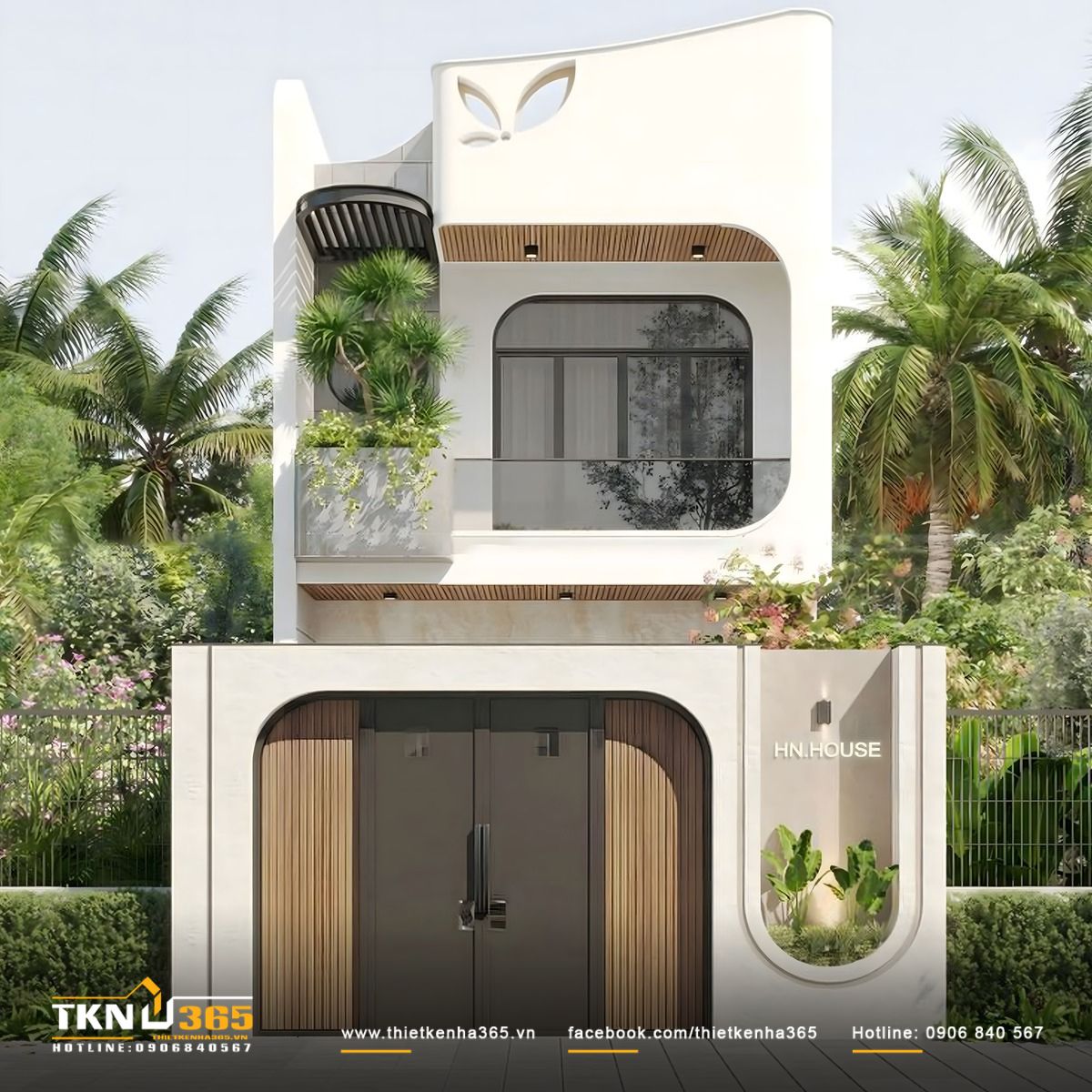 Thiết kế tối giản với mảng trắng phẳng mịn kết hợp lam gỗ và cửa thép sơn tĩnh điện, gọn gàng nhưng vẫn cuốn hút