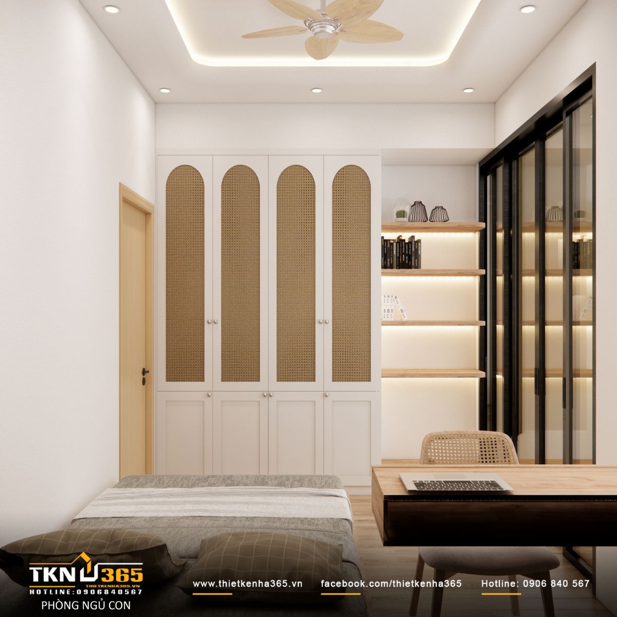 Chi tiết bo tròn và nội thất mây tự nhiên giúp căn phòng trở nên thân thiện, ấm áp