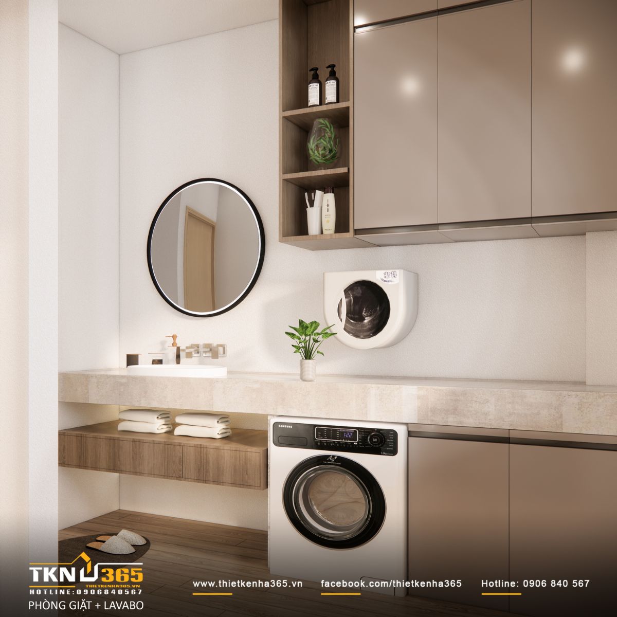 Phòng giặt và lavabo thiết kế tinh gọn, mang đến trải nghiệm sinh hoạt hiện đại