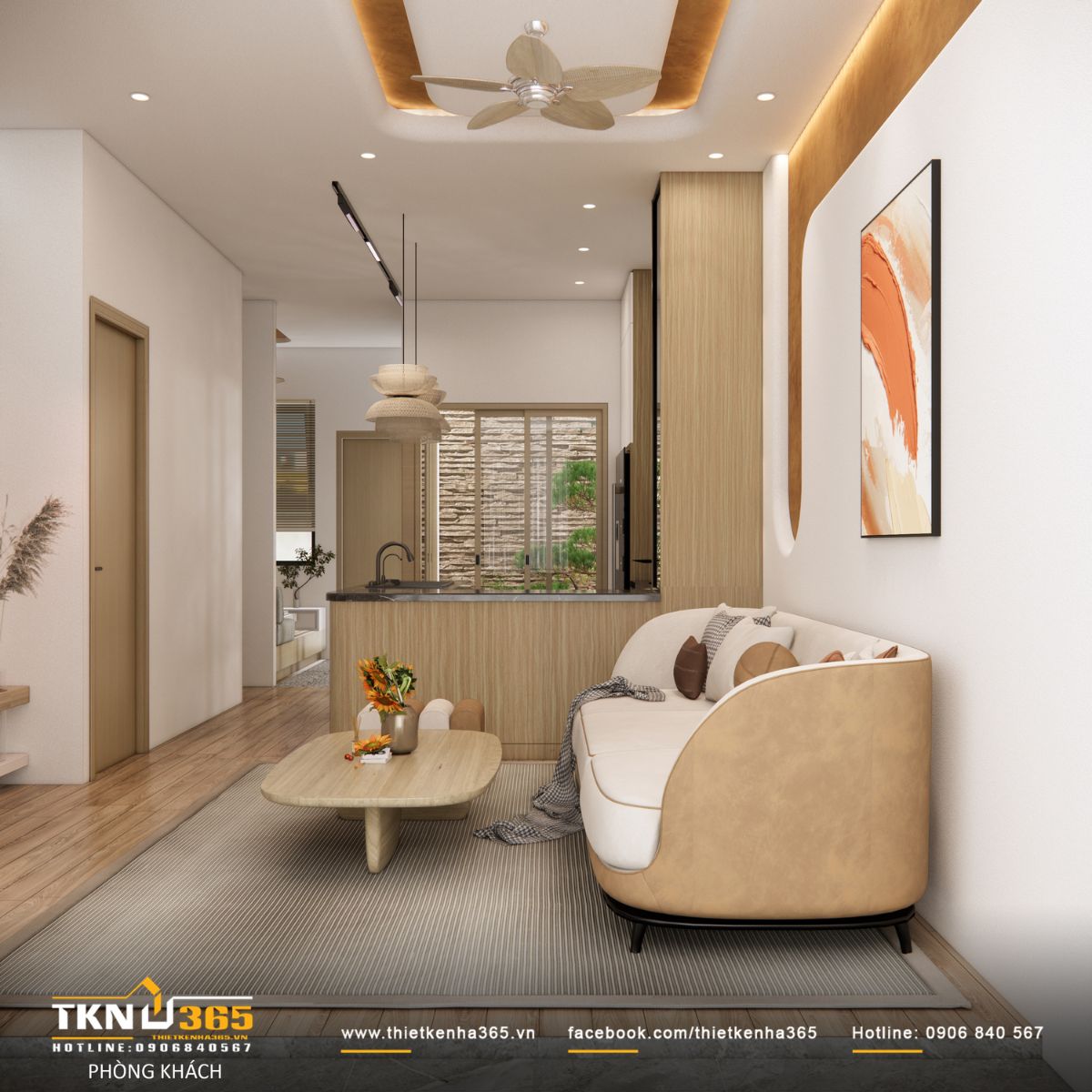 Không gian phòng khách nhà phố B’s House tối giản và ấm áp