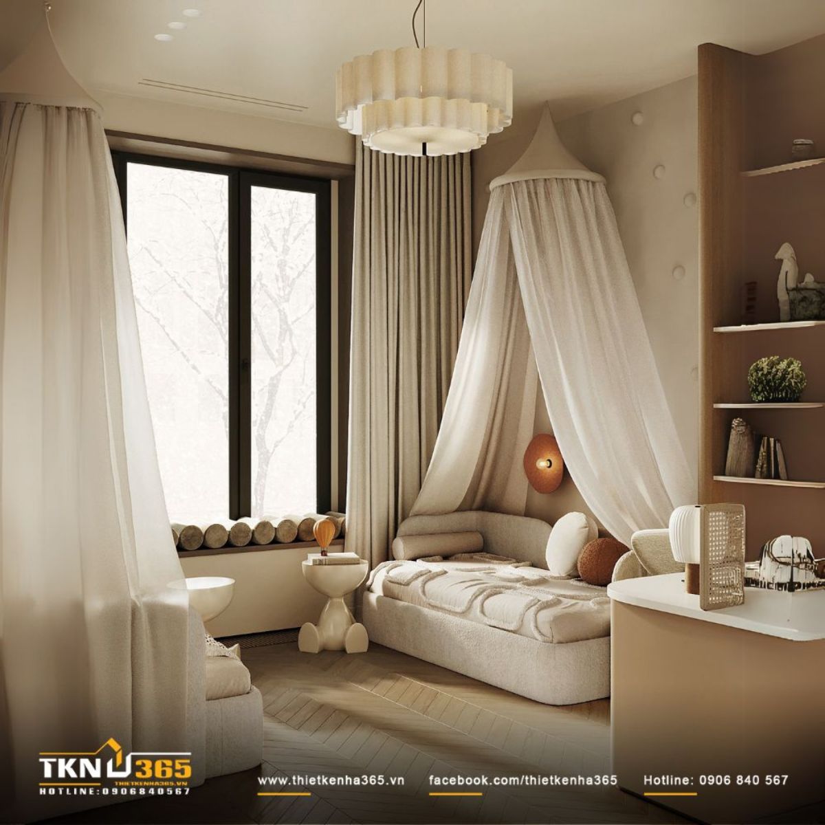 Góc riêng của bé thiết kế ấm áp, nhẹ nhàng, mềm mại