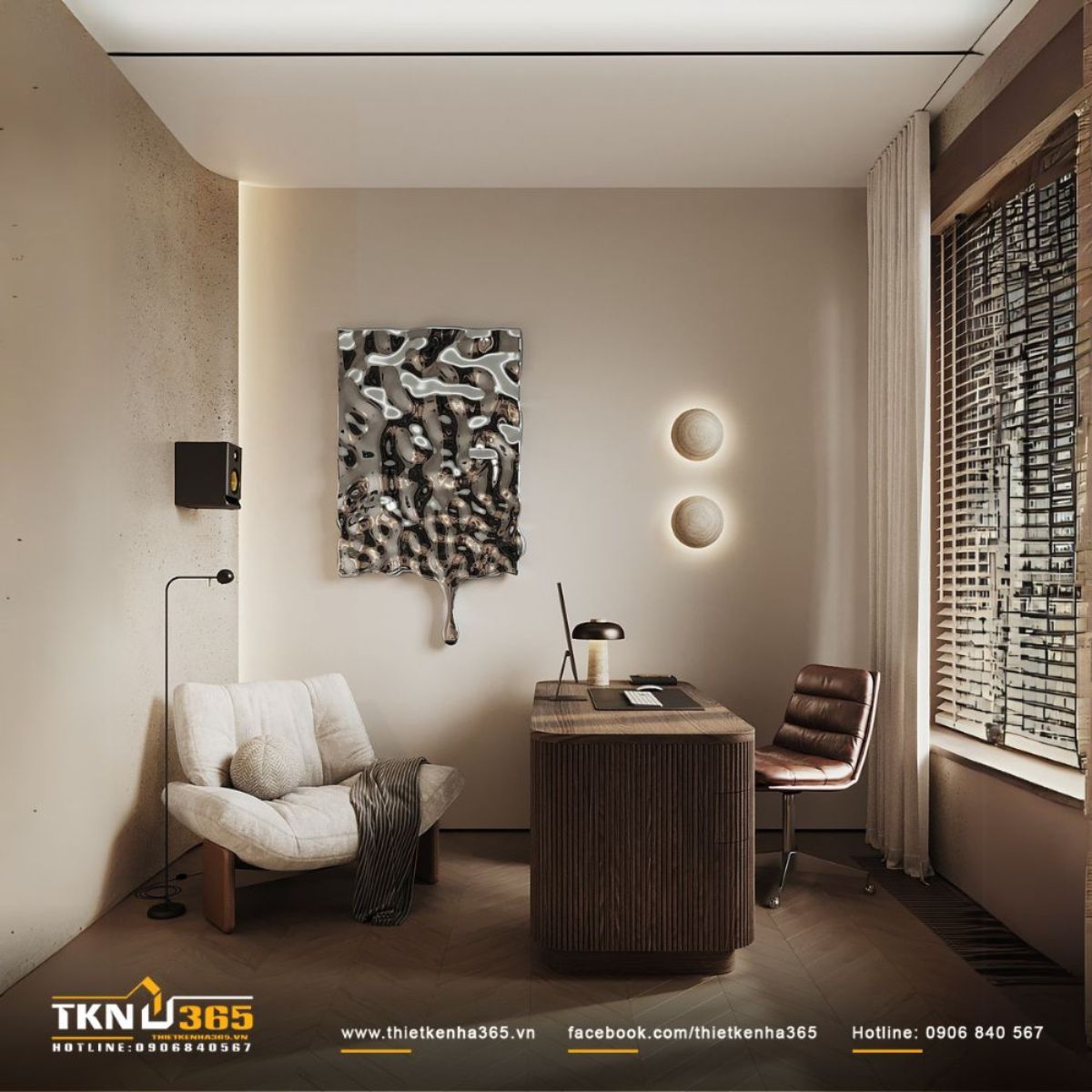 Phòng làm việc gọn gàng, tối ưu ánh sáng tự nhiên