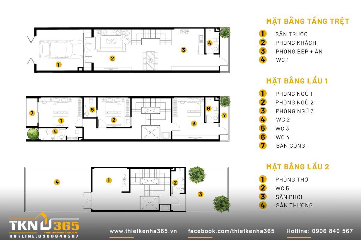 Bản vẽ mặt bằng nhà phố 3 tầng Q’s House