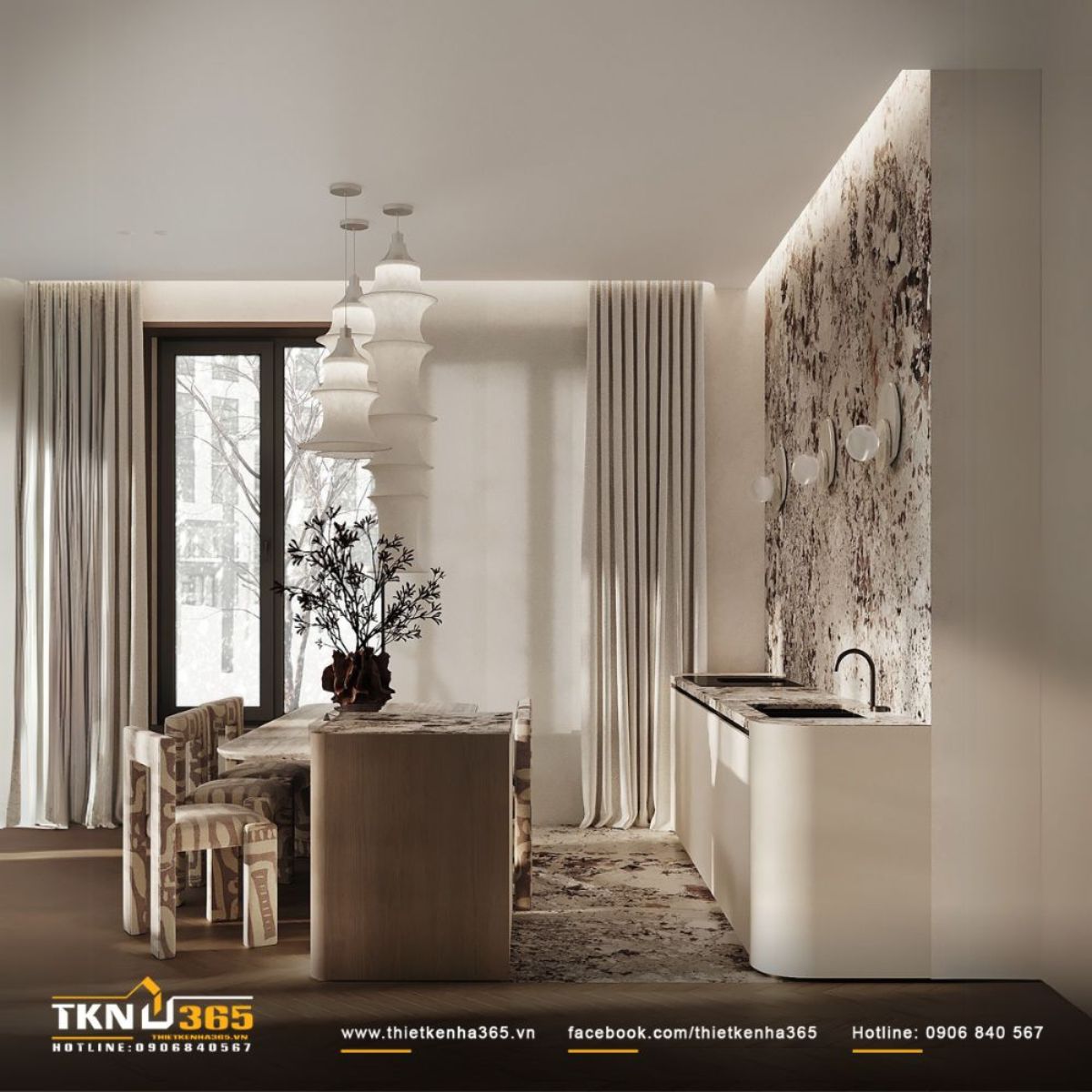 Khu vực bếp - ăn thiết kế mở liền mạch với phòng khách, tạo cảm giác rộng rãi và hiện đại