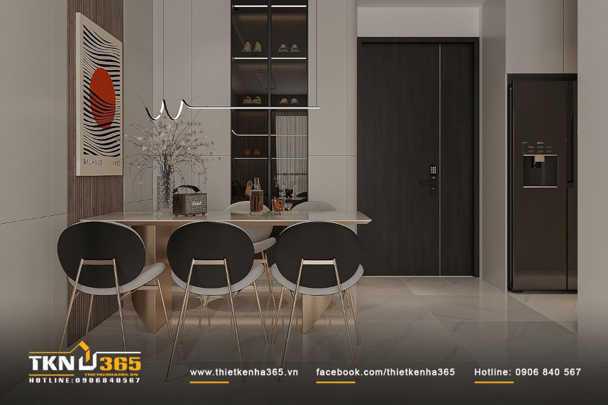 Không gian bếp - ăn nhỏ gọn nhưng tinh tế, từng chi tiết đều được tính toán tỉ mỉ, mang lại sự tiện nghi vừa đủ cho sinh hoạt của gia đình trẻ