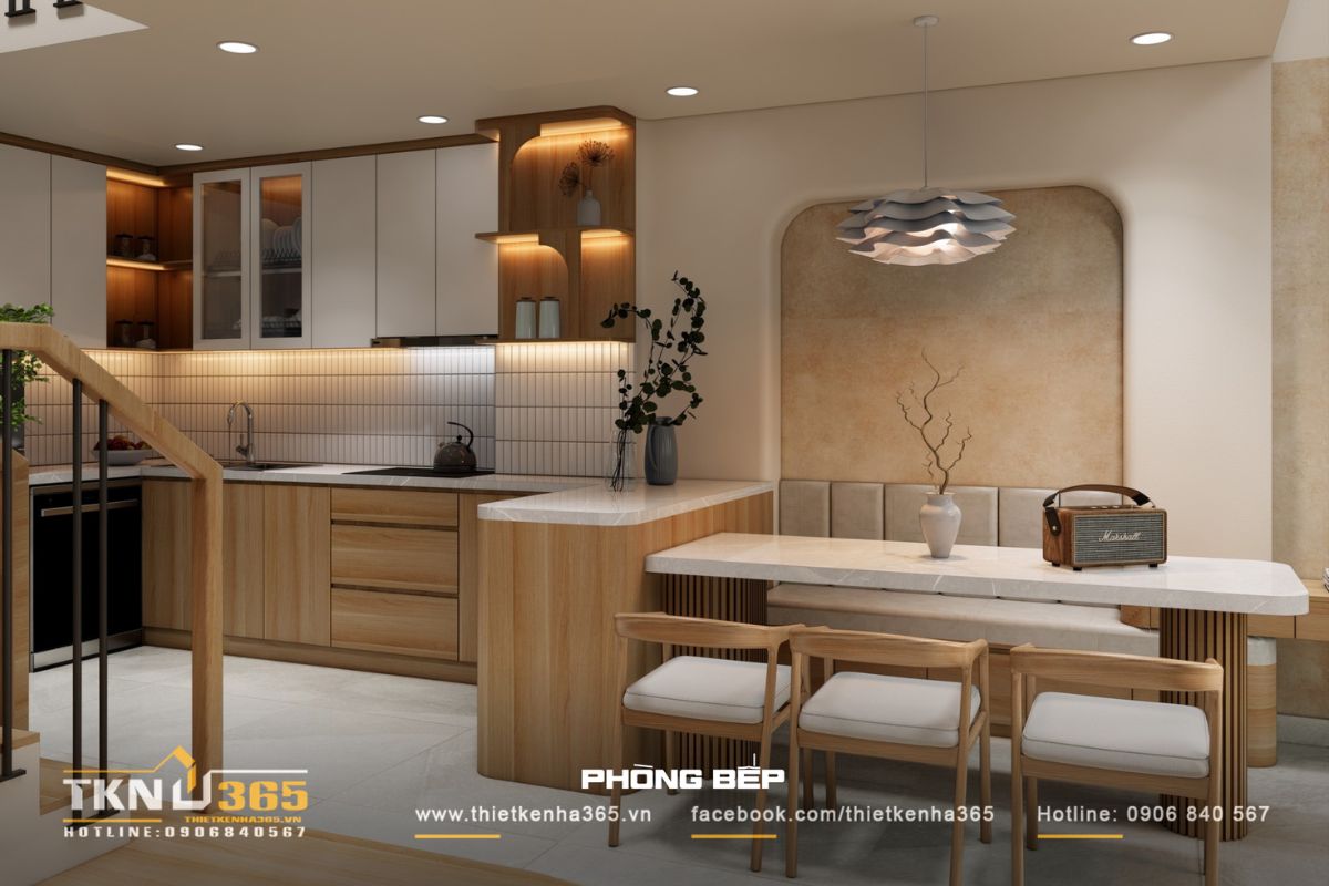 Bàn ăn liền bàn đảo bếp