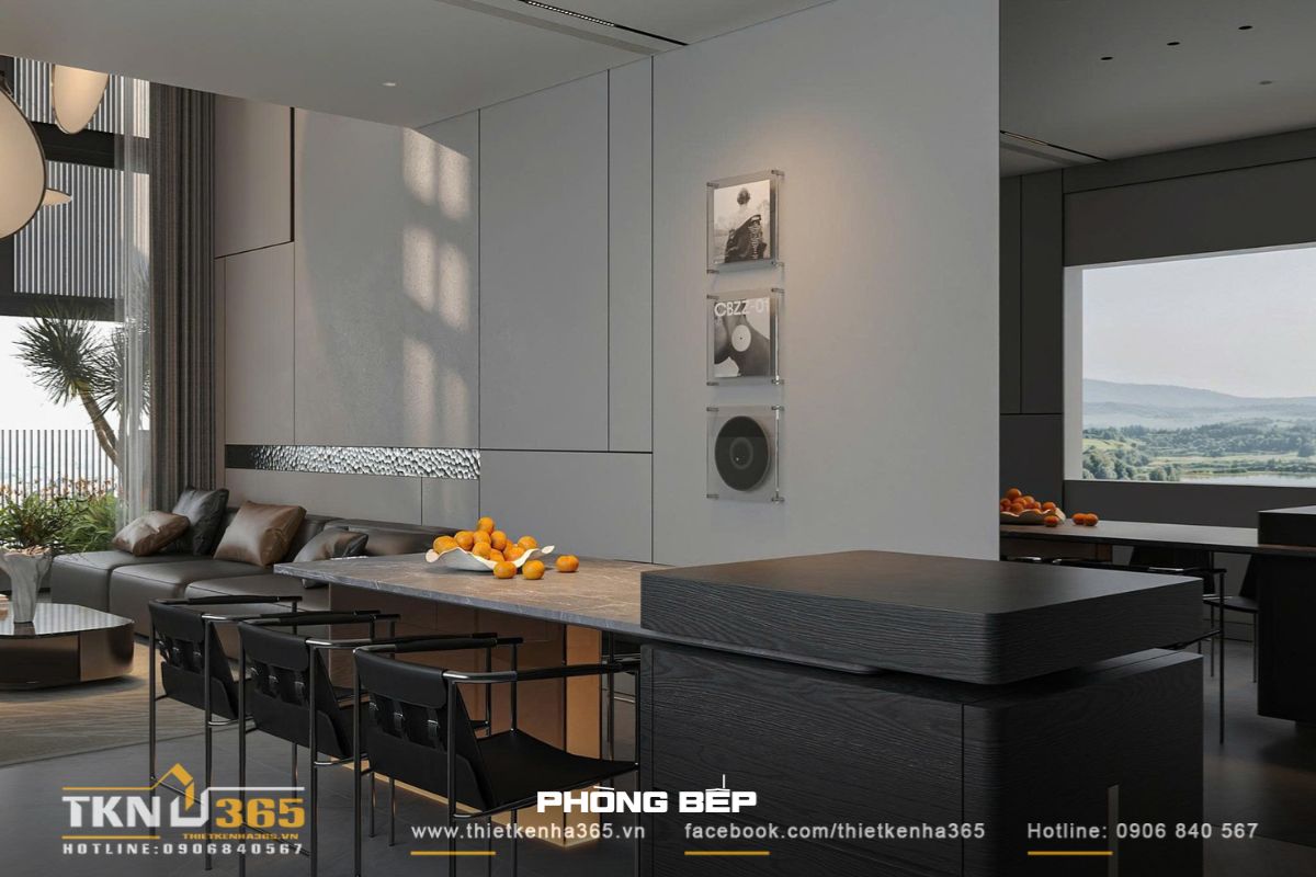 Khu vực bếp - ăn trong nhà phố 4 tầng thiết kế đơn giản nhưng đầy đủ tiện nghi