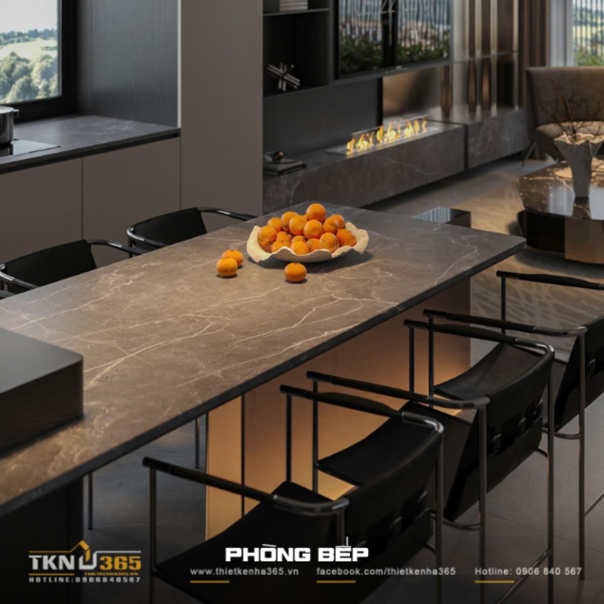 Bàn ăn rộng rãi để gia chủ thoải mái tiếp khách tại nhà