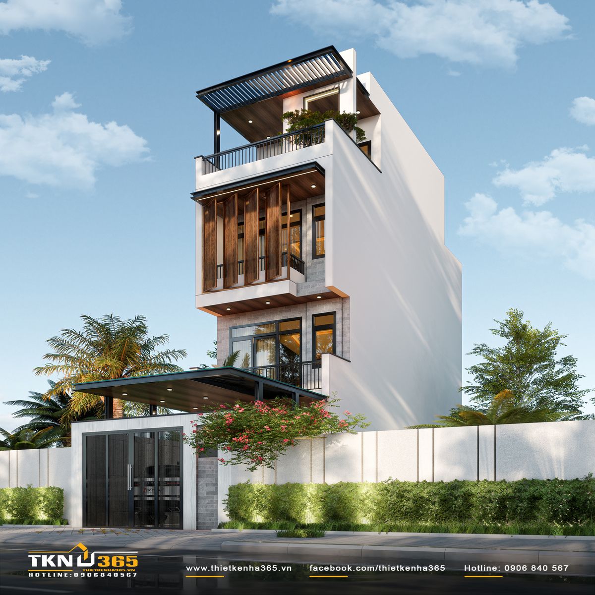 Nhà phố 4 tầng thể hiện rõ bố cục cân đối và nét thanh thoát theo đúng tinh thần tối giản hiện đại