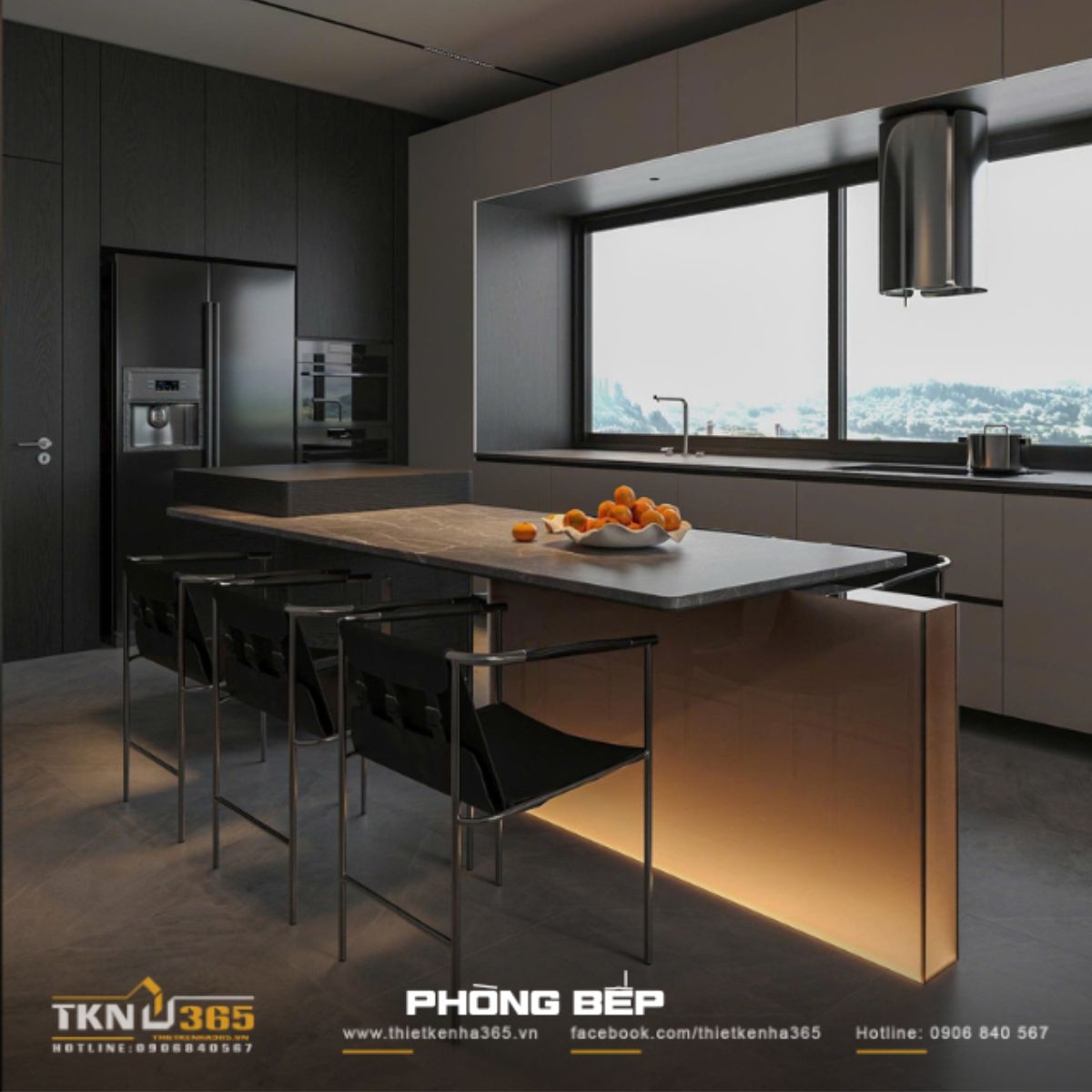 Tủ bếp, tủ lạnh và một số thiết bị nhà bếp bố trí âm tường, tận dụng tối ưu diện tích nhà phố hẹp ngang