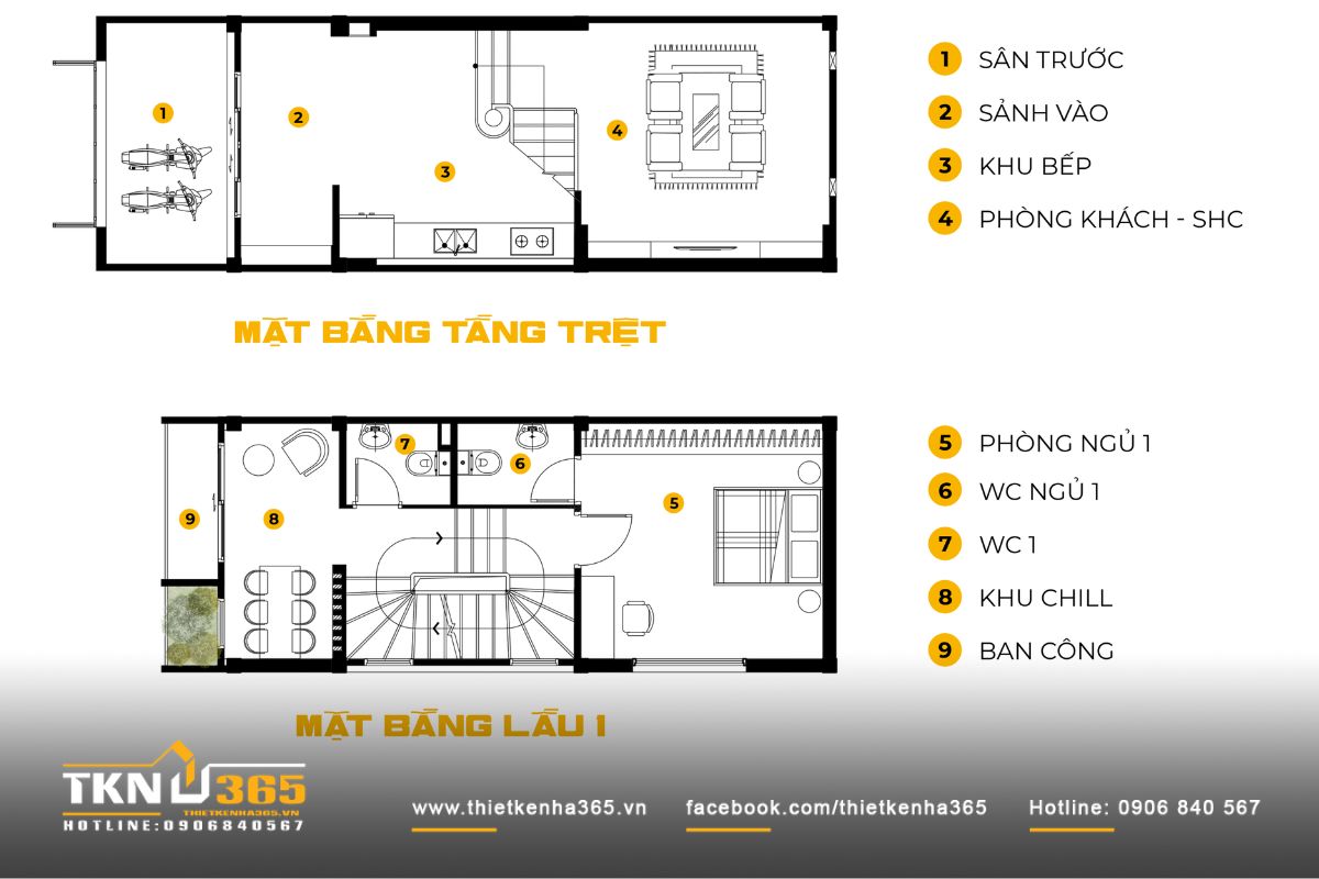 Các bản vẽ mặt bằng của nhà phố 4 tầng