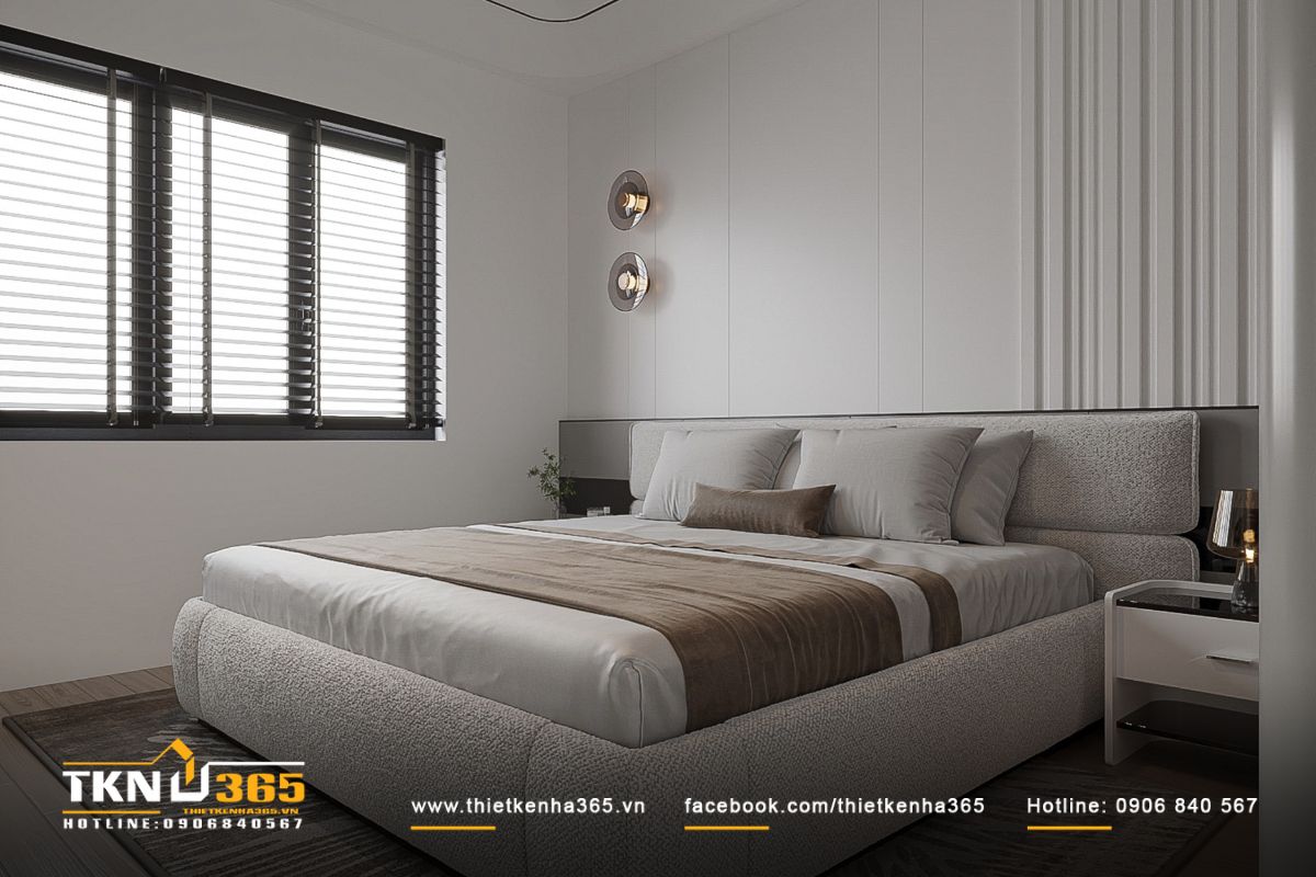 Bức tường đầu giường trang trí đơn giản nhưng thu hút, thể hiện gu thẩm mỹ tinh tế của gia chủ