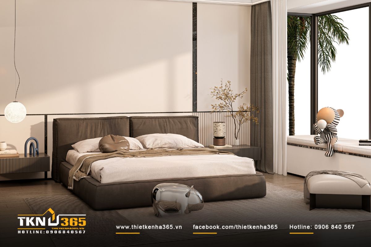 Ánh sáng tự nhiên chan hòa qua cửa kính lớn, rút ngắn khoảng cách giữa con người và thiên nhiên