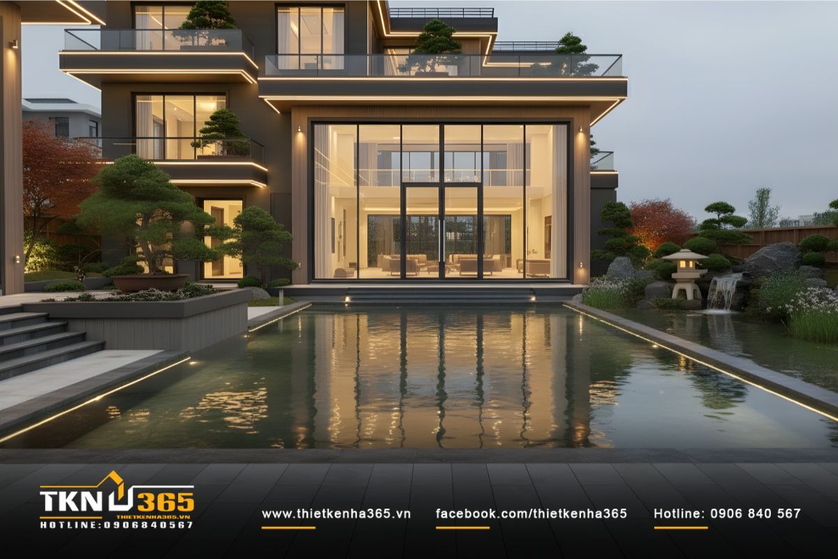 Hồ nước, đá, cây và ánh sáng hòa quyện thành cảnh quan mát dịu, cân bằng vi khí hậu