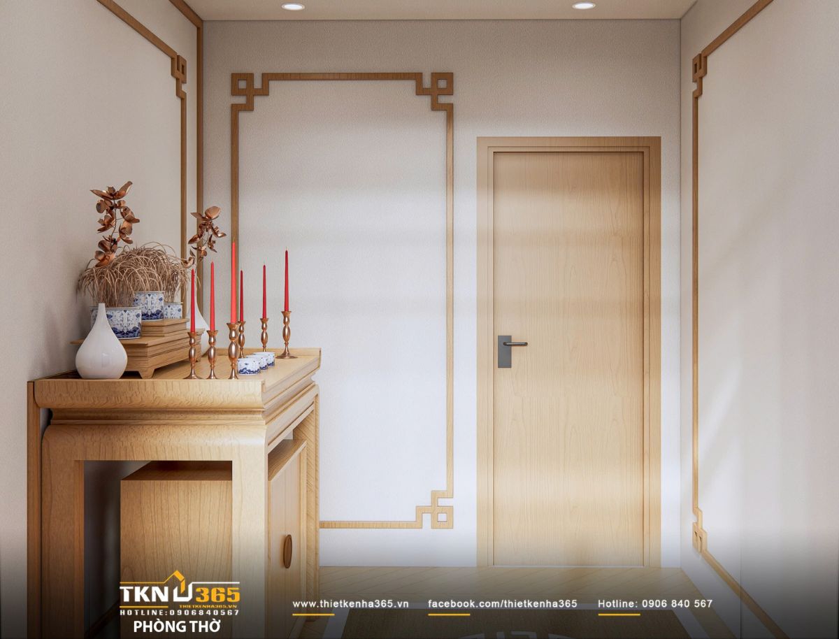 Ánh sáng âm trần nhẹ nhàng tôn vinh không gian thờ cúng trang nghiêm và ấm cúng