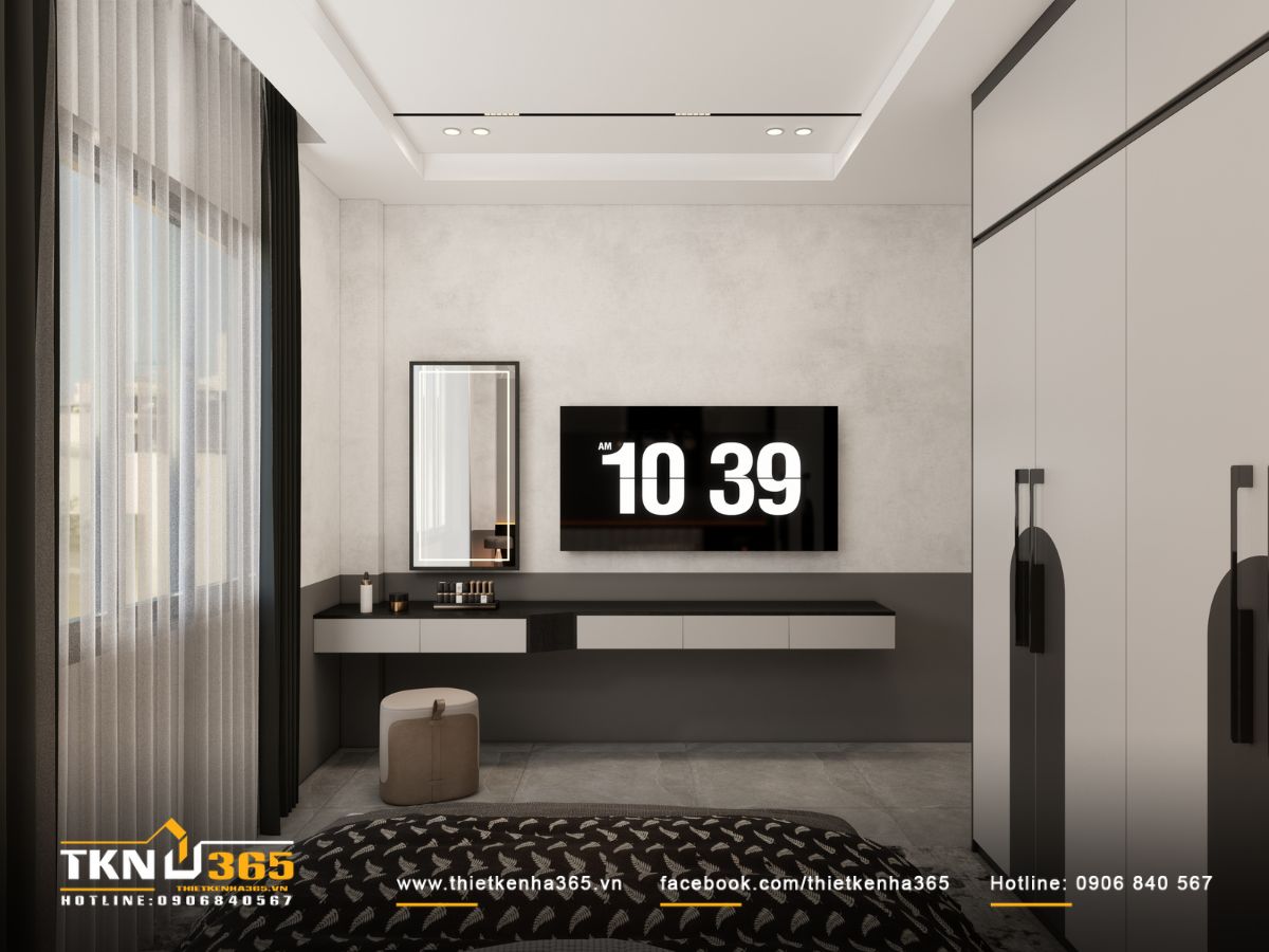 Các đồ dùng nội thất trong phòng ngủ đều đặt áp sát tường nhằm tối ưu diện tích hiệu quả