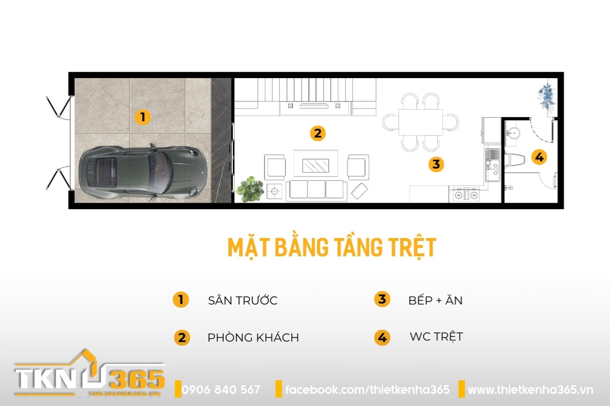 thiết kế c&ocirc;ng năng mặt bằng tầng trệt