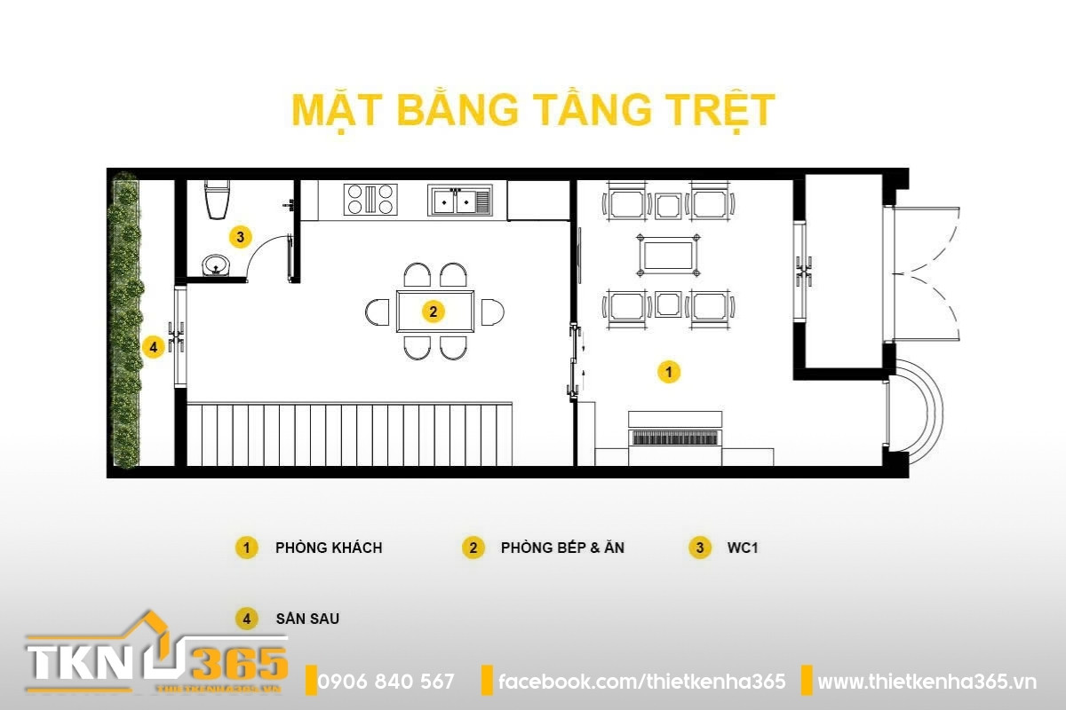 thiết kế c&ocirc;ng năng mặt bằng tầng trệt