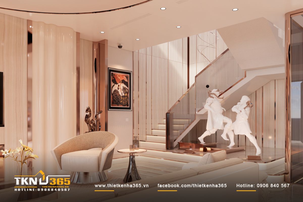 Nội thất t&acirc;n cổ điển hiện đại giảm lược chi tiết, tập trung v&agrave;o tỷ lệ v&agrave; đường cong