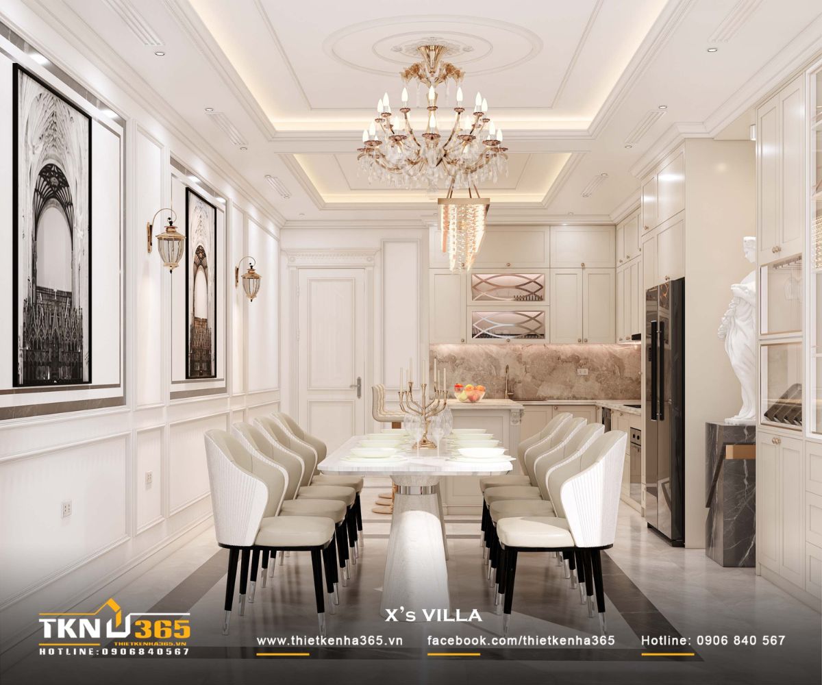 Kh&ocirc;ng gian bếp v&agrave; ph&ograve;ng ăn tổ chức theo trục thẳng, tạo cảm gi&aacute;c gọn g&agrave;ng v&agrave; thuận tiện trong qu&aacute; tr&igrave;nh sử dụng h&agrave;ng ng&agrave;y