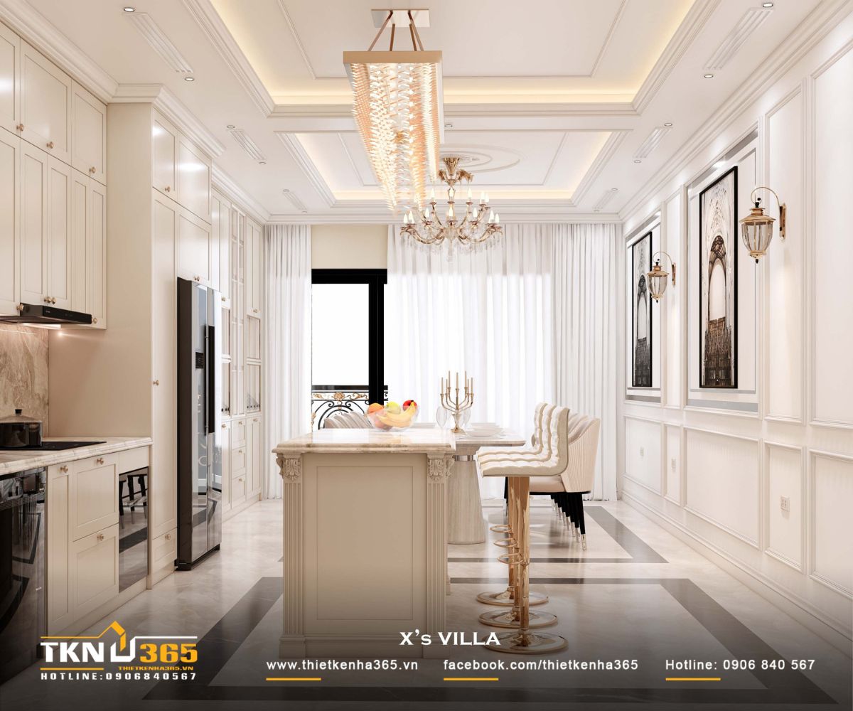 Đảo bếp trung t&acirc;m đ&oacute;ng vai tr&ograve; vừa chuẩn bị, vừa kết nối c&aacute;c khu vực chức năng trong kh&ocirc;ng gian bếp