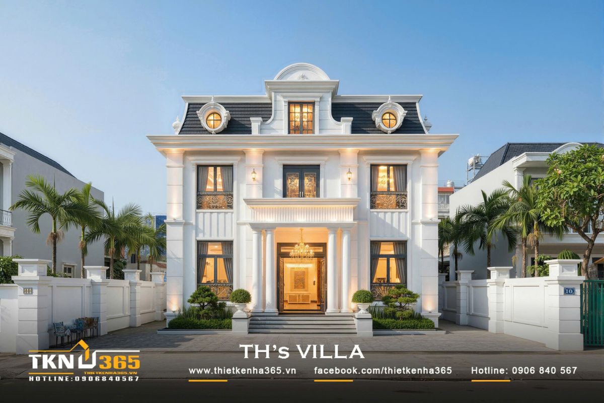 Tiền sảnh biệt thự 3 tầng t&acirc;n cổ điển tổ chức như khoảng đệm chuyển tiếp giữa ngo&agrave;i v&agrave; trong
