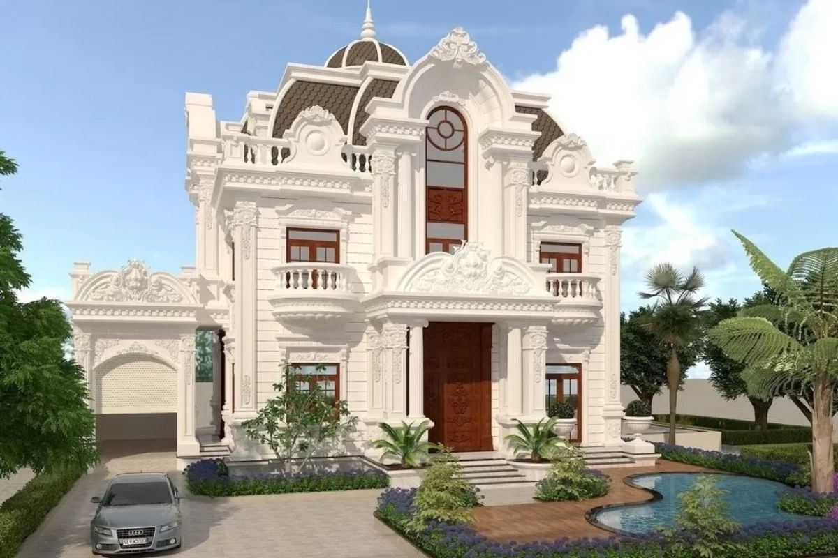 Cảnh quan sân vườn trong biệt thự cổ điển được chăm chút kỹ lưỡng (Ảnh: Sưu tầm)