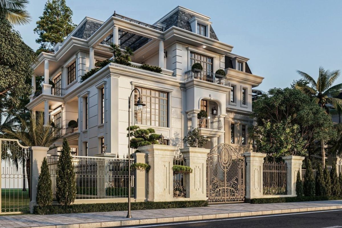 Hệ trụ cột trang trí cầu kỳ, tinh xảo là điểm nhấn không thể thiếu của thiết kế biệt thự cổ điển (Ảnh: Sưu tầm)