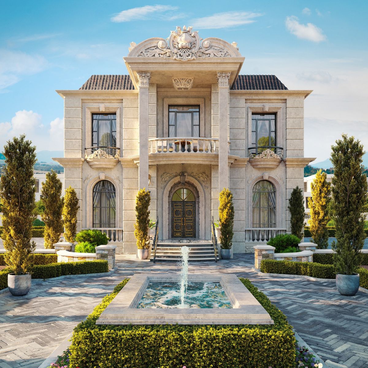 Biệt thự cổ điển chạm khắc hoa văn tinh xảo, mang đến không gian sống sang trọng trường tồn cùng thời gian (Ảnh: Sưu tầm)