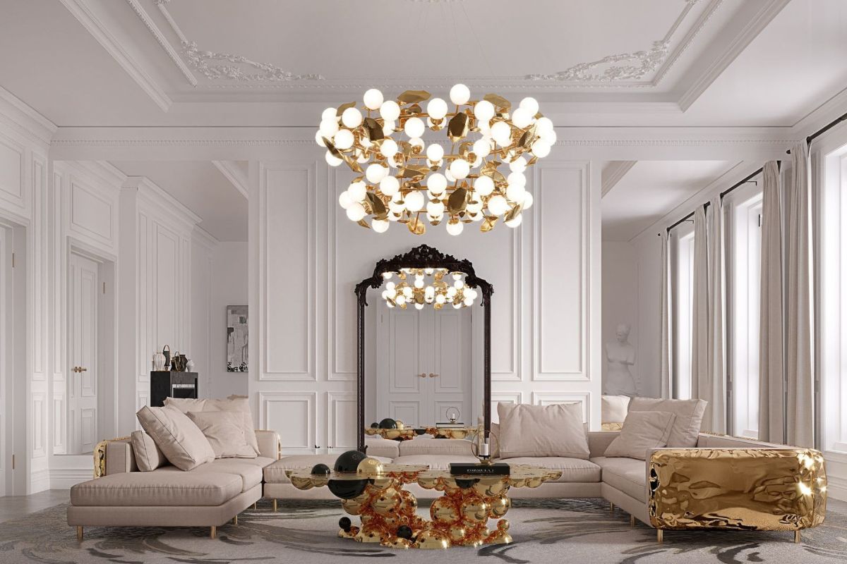 Ph&ograve;ng kh&aacute;ch biệt thự t&acirc;n cổ điển sử dụng c&aacute;c chi tiết trang tr&iacute; vừa đủ, ph&ugrave; hợp với lối sống hiện đại (Ảnh: Sưu tầm)