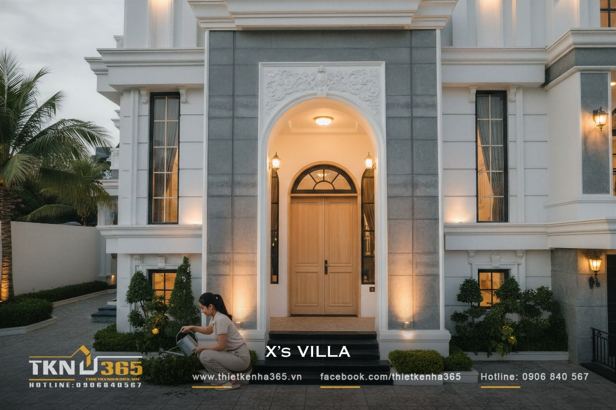 Mẫu biệt thự 3 tầng t&acirc;n cổ điển