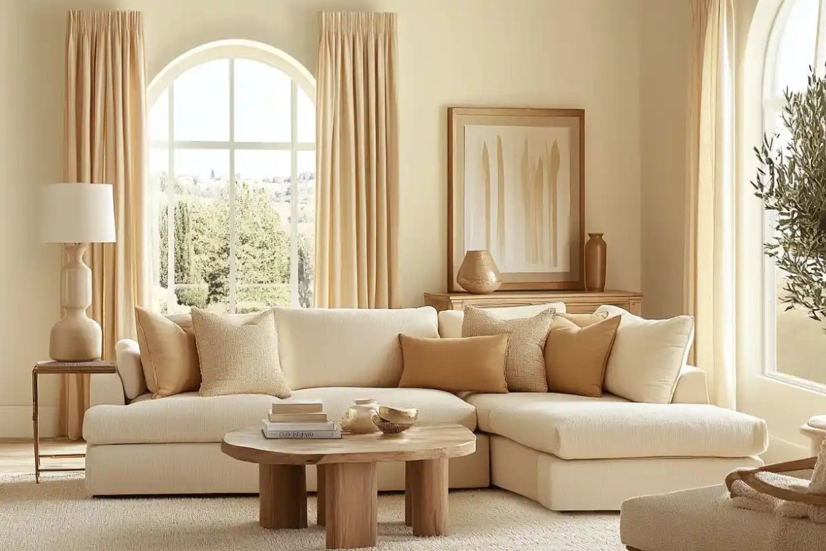 Màu kem ngà là sự lựa chọn tối ưu cho thiết kế phòng khách phong cách tân cổ điển hiện đại (Ảnh: Sưu tầm)