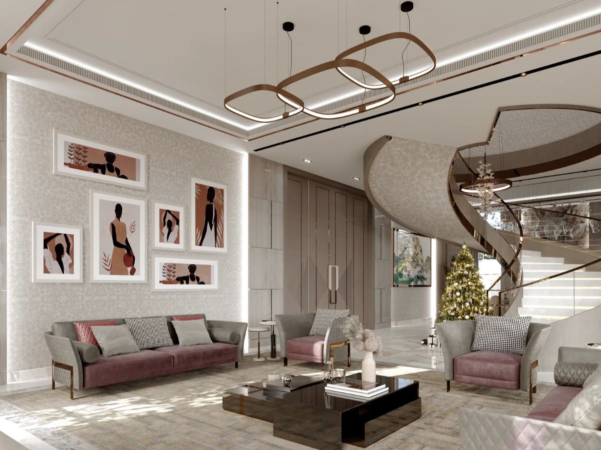 M&agrave;u sắc v&agrave; vật liệu trong thiết kế nội thất ph&ograve;ng kh&aacute;ch biệt thự cần tiết chế vừa đủ (Ảnh: Sưu tầm)