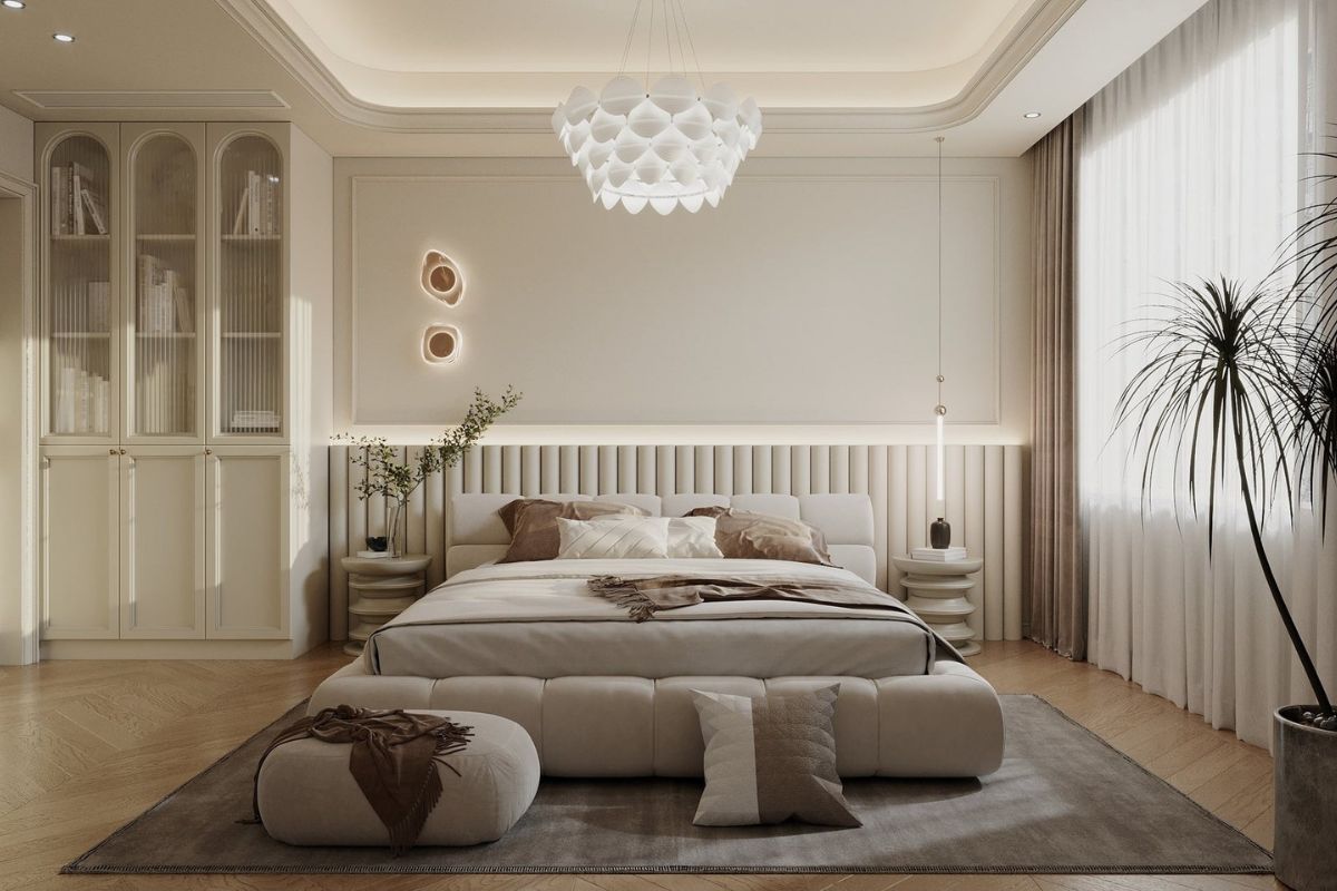 Thiết kế cửa k&iacute;nh lớn v&agrave; hệ r&egrave;m hai lớp đảm bảo &aacute;nh s&aacute;ng tự nhi&ecirc;n lưu th&ocirc;ng tự do (Ảnh: Sưu tầm)