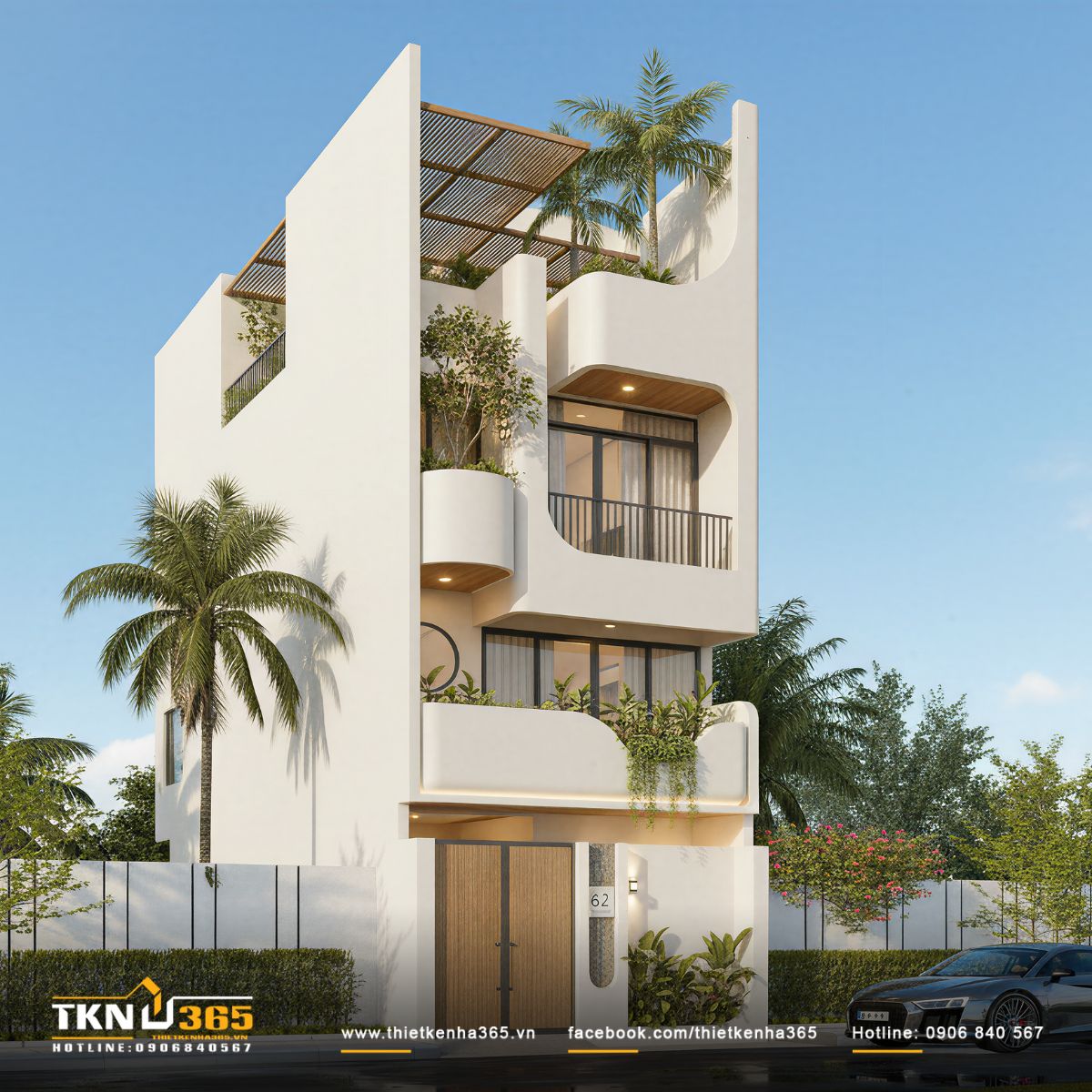 Gia chủ tận dụng mọi khoảng trống ở mặt tiền để trồng c&acirc;y xanh, tạo khoảng đệm ngăn nắng n&oacute;ng hiệu quả